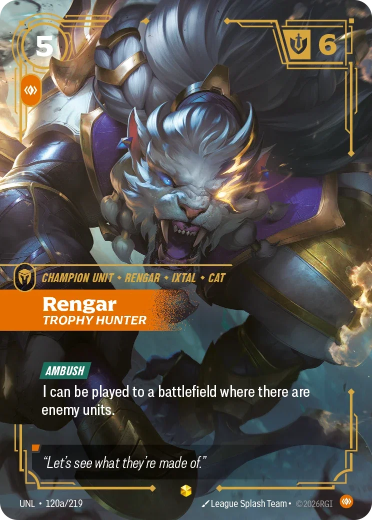 Unleashed (UNL) · Rengar, Trophy Hunter · #120 (Alt Art)